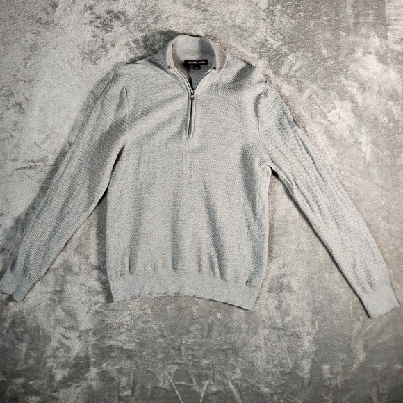 Michael Kors Sweater Pullover Men's M Medium Gray Cotton 1/4 Zip - Picture 1 of 13